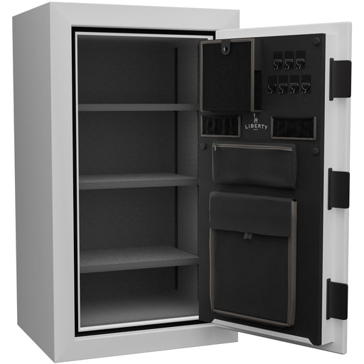 Home Series | 12 | Level 1 Security | 60 Minute Fire Protection | Dimensions 42.125"(H) x 24.125"(W) x 20"(D*) | Textured White Limited Edition Safe Colors - Open Door